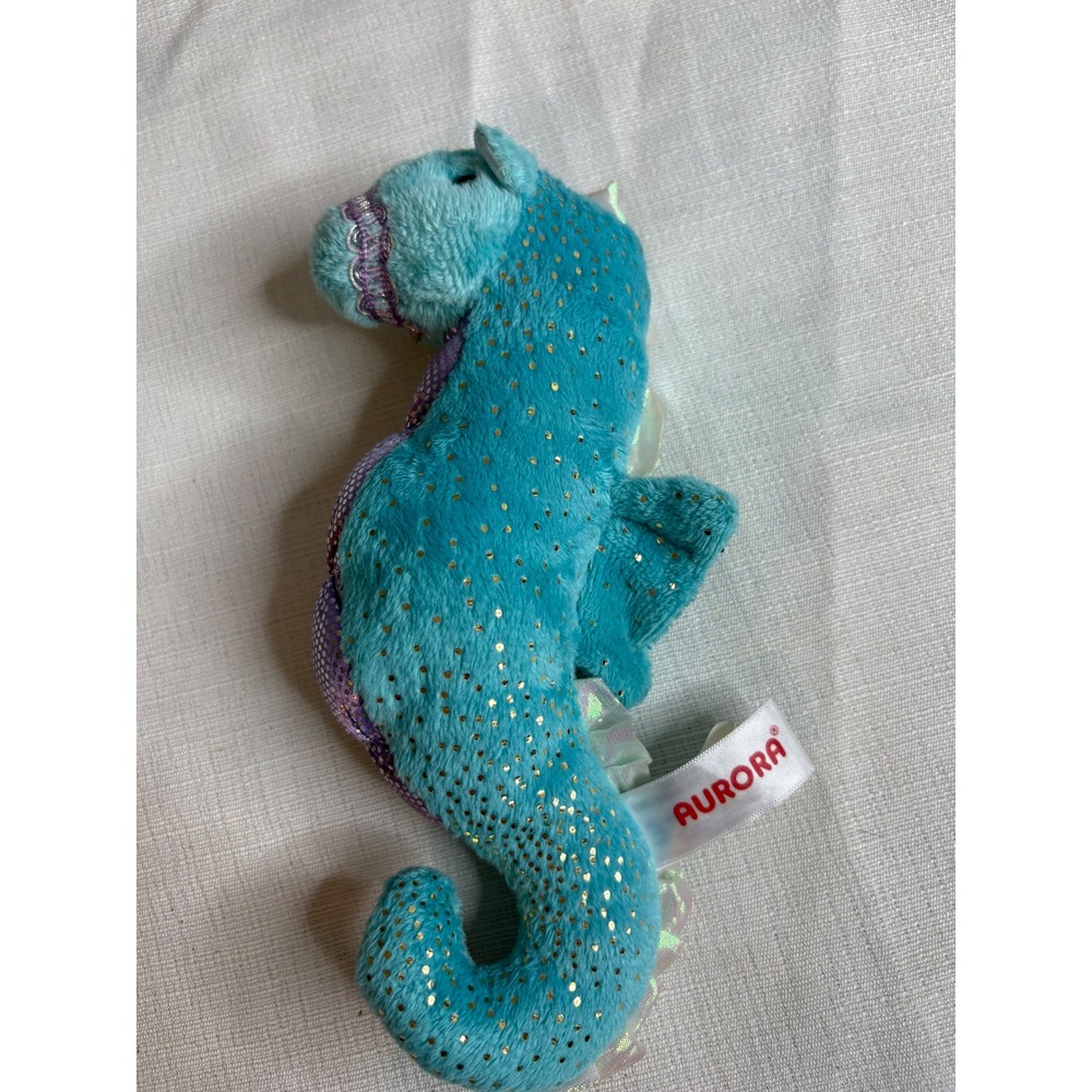 Aurora Turquoise Blue Seahorse Plush Gold Metallic Dots Purple Silver Accents